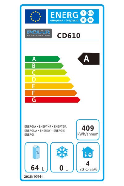 Etiqueta de consumo energético de un frigorífico Polar